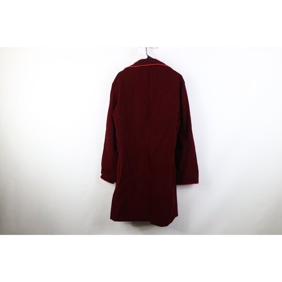 Vtg 90s Y2K Red Balls On Fire Mens Large Distressed Velour Wonka Trench Coat - Picture 14 of 16